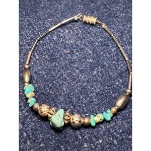 925 Sterling Silver Native Liquid Silver, Turquoise 7.5in